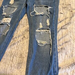 Hot Kiss Ripped Denim straight leg Jeans